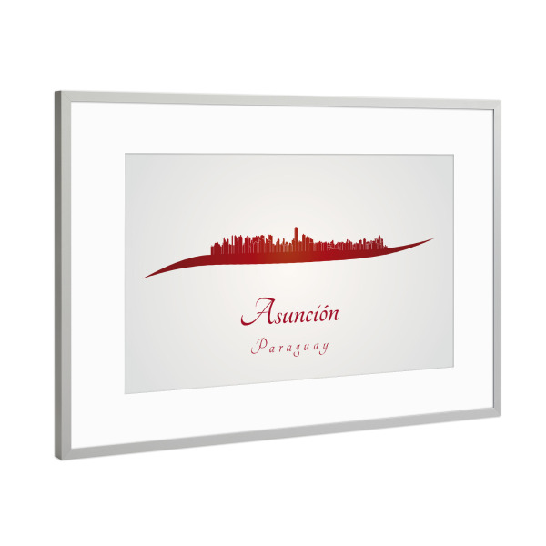 Poster mit Rahmen Silber "Asuncion-Skyline im Rot" artboxONE - Städte
