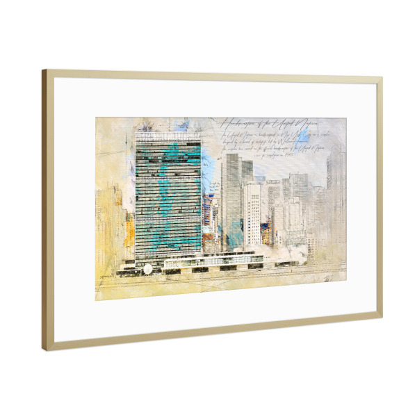 Poster mit Rahmen Gold "Hauptquartier der UNO" artboxONE - Städte / New York,Architektur,Reise / Länder