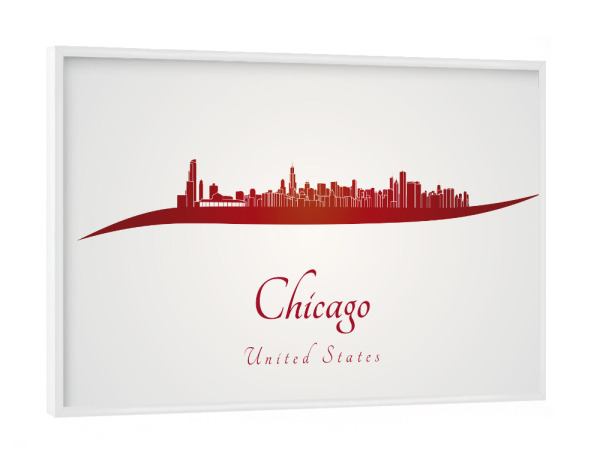 Poster mit weißem Rahmen "Chicago-Skyline im Rot" artboxONE - Städte,Architektur