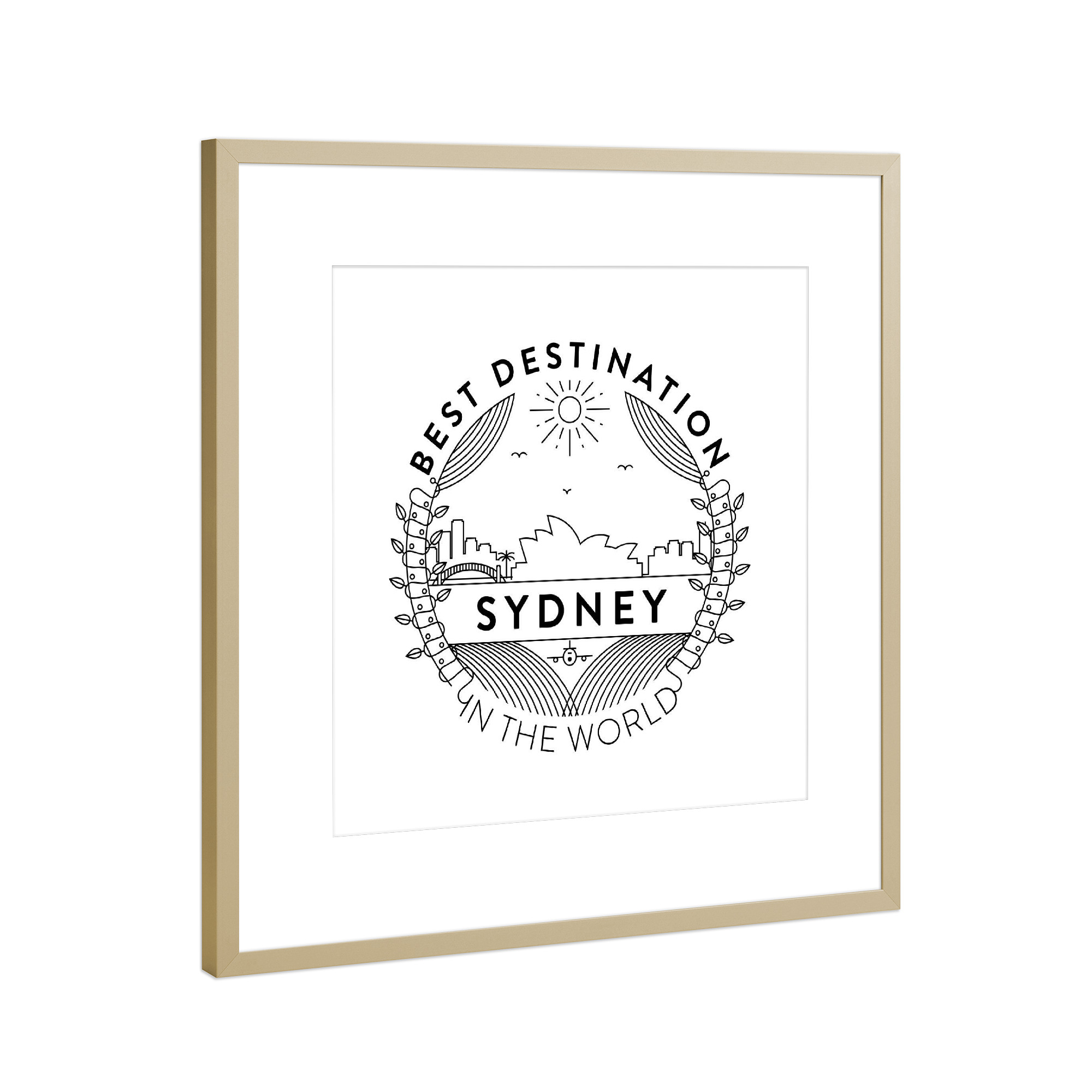 Poster mit Rahmen Gold "Sydney-Abzeichen" artboxONE - Städte - Stadt,Abzeichen,Wahrzeichen,Symbol,Vektor,Abbildung,Gebäude,Sydney,Australien