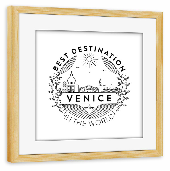 Poster mit Rahmen kiefer "Venice Badge" artboxONE - Städte - Stadt,Abzeichen,Wahrzeichen,Symbol,Vektor,Abbildung,Gebäude,Venedig,Italien