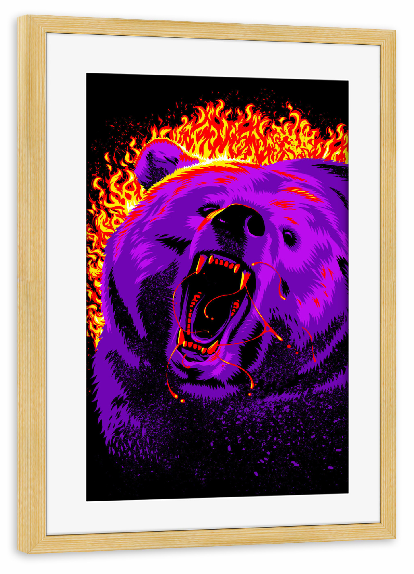 Poster mit Rahmen kiefer "Feuergrizzlybär" artboxONE - Tiere,Comic
