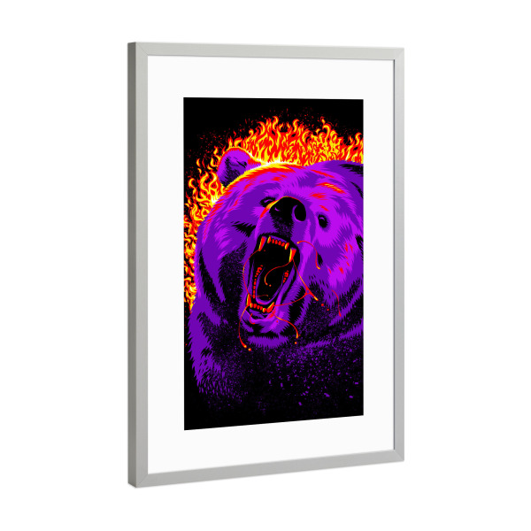 Poster mit Rahmen Silber "Feuergrizzlybär" artboxONE - Tiere,Comic