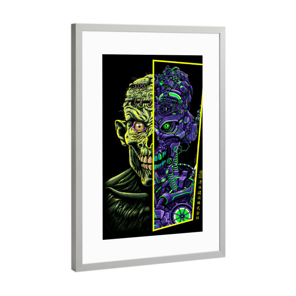 Poster mit Rahmen Silber "Zombie gegen Roboter" artboxONE - Comic