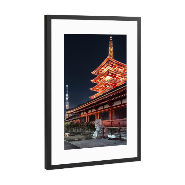 Poster mit Rahmen Schwarz (Metallic) "Senso-Ji bei Nacht" artboxONE - Städte,Reise,Architektur,Reise / Asien,Städte / Tokio