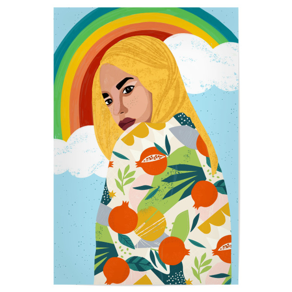 Poster "Ein Regenbogen in jemandes Wolke" artboxONE - Natur,Menschen - Schick,Frau,Ranbow,Glücklich,Böhmisch,Eklektisch,Wolken,Himmel