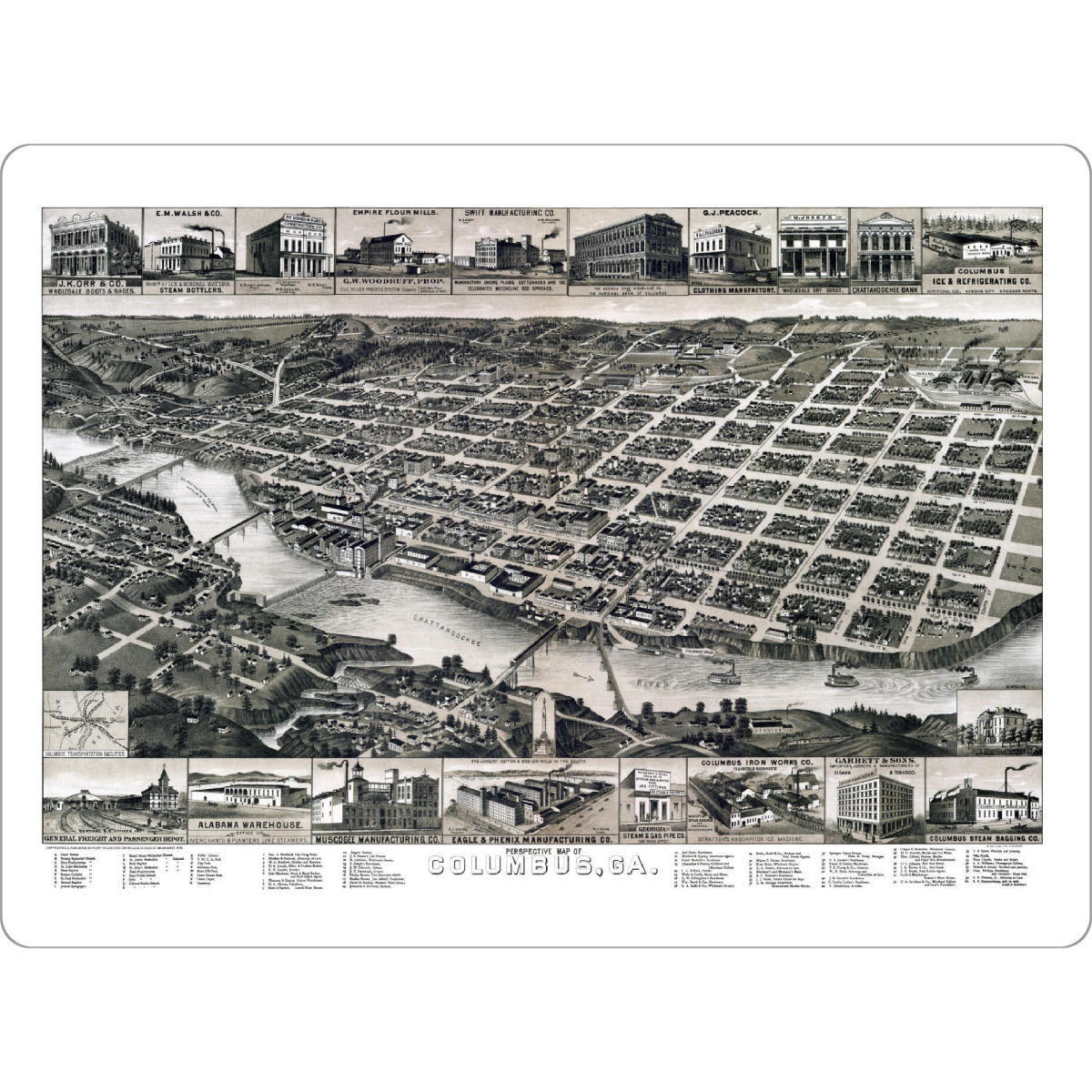 Tischset "Karte von Columbus - Georgia" artboxONE - Kartografie - Karte,Plan,Jahrgang,Antik,Retro,Alt,Karten,Karte der welt,Illustration