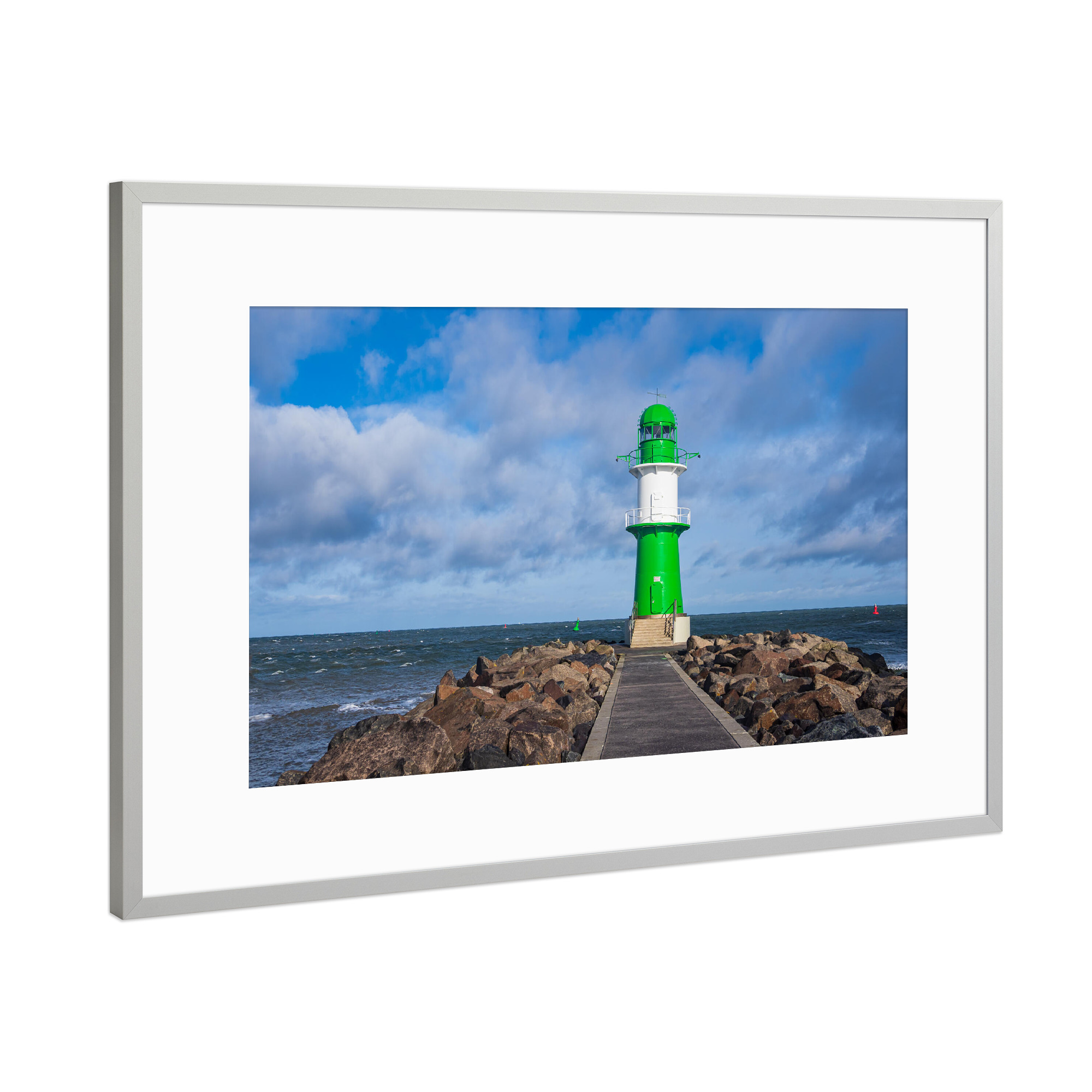 Poster mit Rahmen Silber "Weg, Mole, Meer, Wolken" artboxONE - Natur,Reise,Architektur,Reise / Strand und Meer