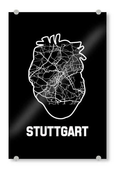 Acrylglasbild "Stuttgarter Herzkarte" artboxONE - Schwarzweiß,Städte / Stuttgart