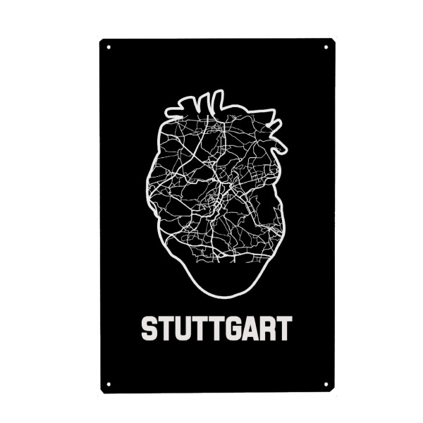 Metall Poster "Stuttgarter Herzkarte" artboxONE - Schwarzweiß,Städte / Stuttgart