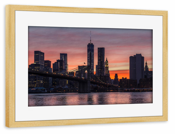Poster mit Rahmen kiefer "Manhattan und Brooklyn Bridge" artboxONE - Städte,Städte / New York,Architektur