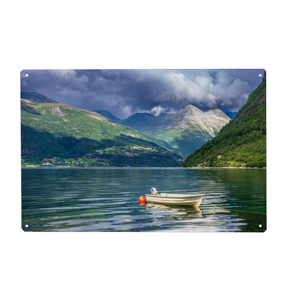 Holzbild "Boot, Storfjord und Berge" artboxONE - Natur,Reise,Reise / Strand und Meer,Reise / Länder