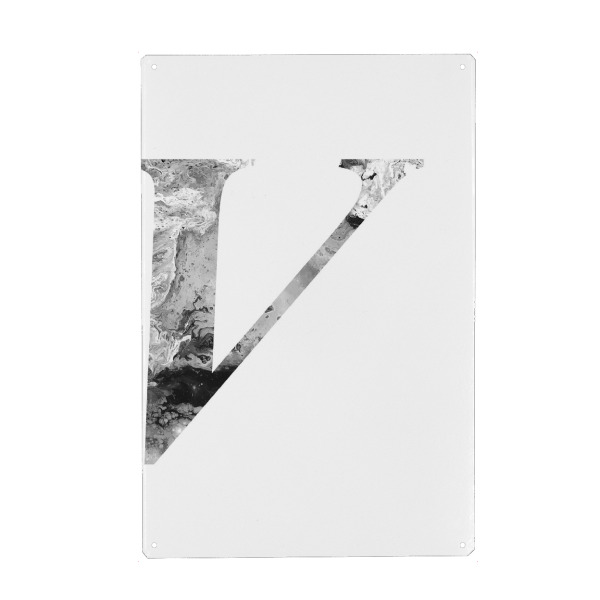 Metall Poster "Buchstabe Alphabet V" artboxONE - Typografie,Schwarzweiß,Buchstaben,Buchstaben / V