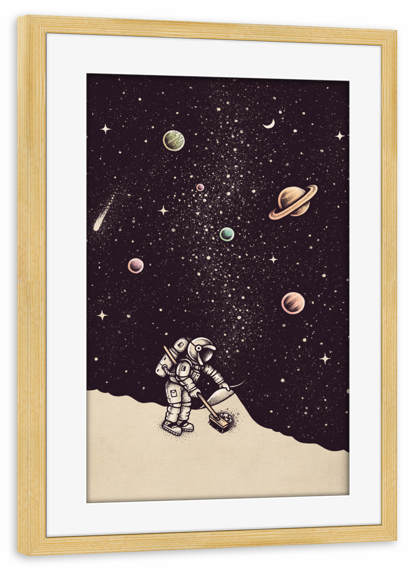 Poster mit Rahmen kiefer "Enkel Dika - Space Dust" artboxONE - Männer,Galaxy,Lustig