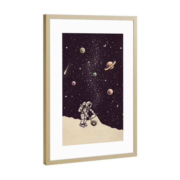 Poster mit Rahmen Gold "Enkel Dika - Space Dust" artboxONE - Männer,Galaxy,Lustig