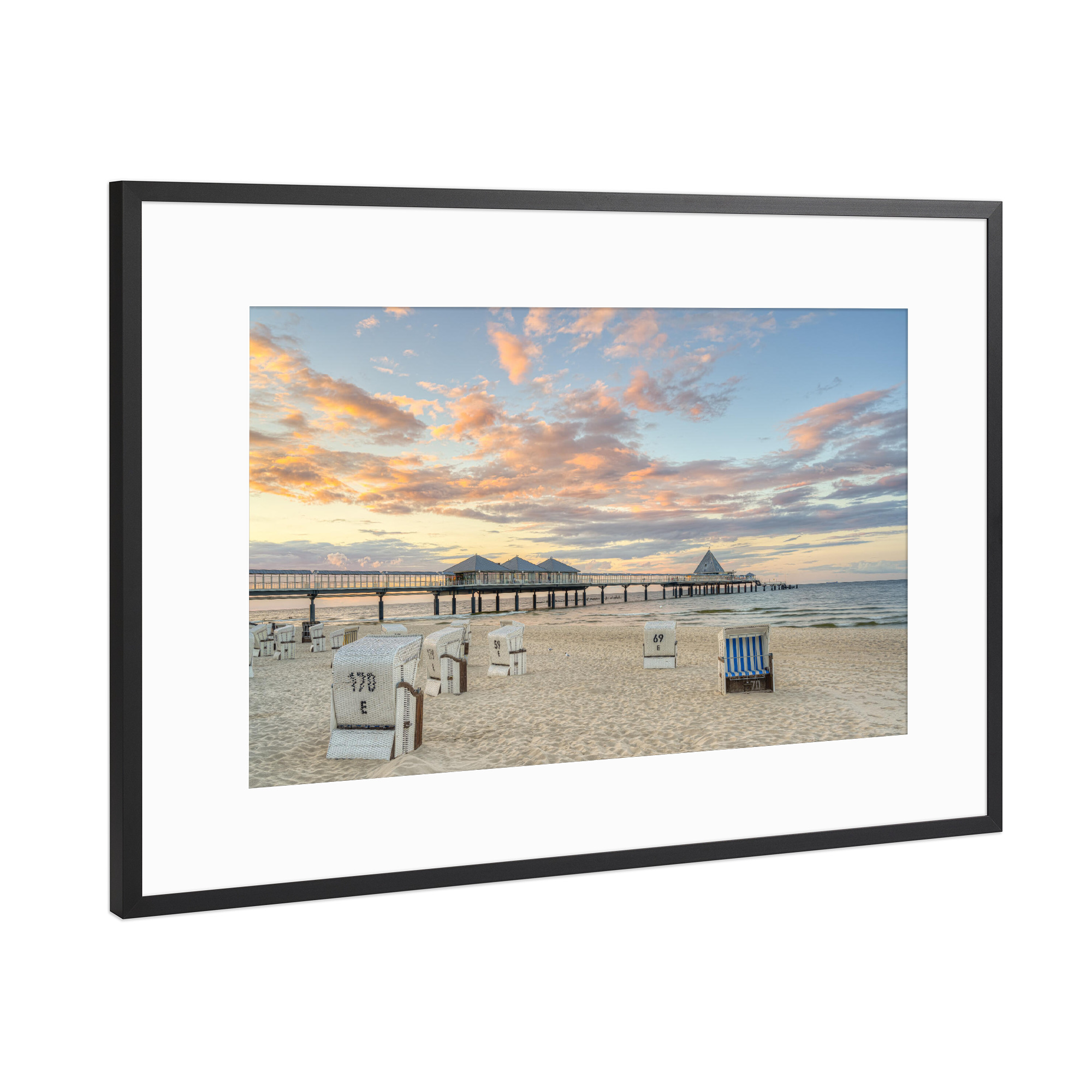Poster mit Rahmen Schwarz (Metallic) "Seebrücke Heringsdorf auf Usedom" artboxONE - Natur,Reise,Architektur,Reise / Strand und Meer