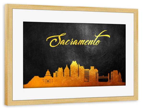 Poster mit Rahmen kiefer "Sacramento California Gold" artboxONE - Städte - Sacramento,Kalifornien,Gold,Skyline