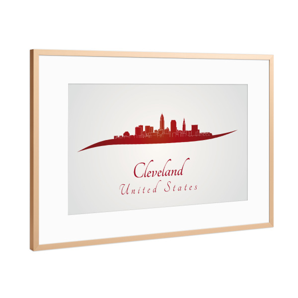 Poster mit Rahmen Kupfer "Cleveland-Skyline im Rot" artboxONE - Städte,Architektur