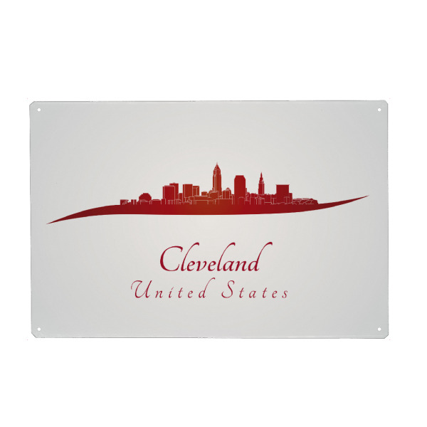 Metall Poster "Cleveland-Skyline im Rot" artboxONE - Städte,Architektur