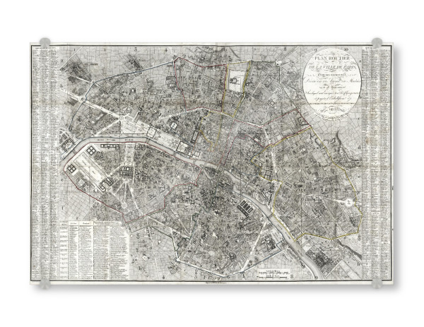 Acrylglasbild "Pariser alte Karte" artboxONE - Kartografie - Karte,Retro,Bildlich,Alt,Farbe,Weltkarte,Reise,Souvenir,Flach,Straße