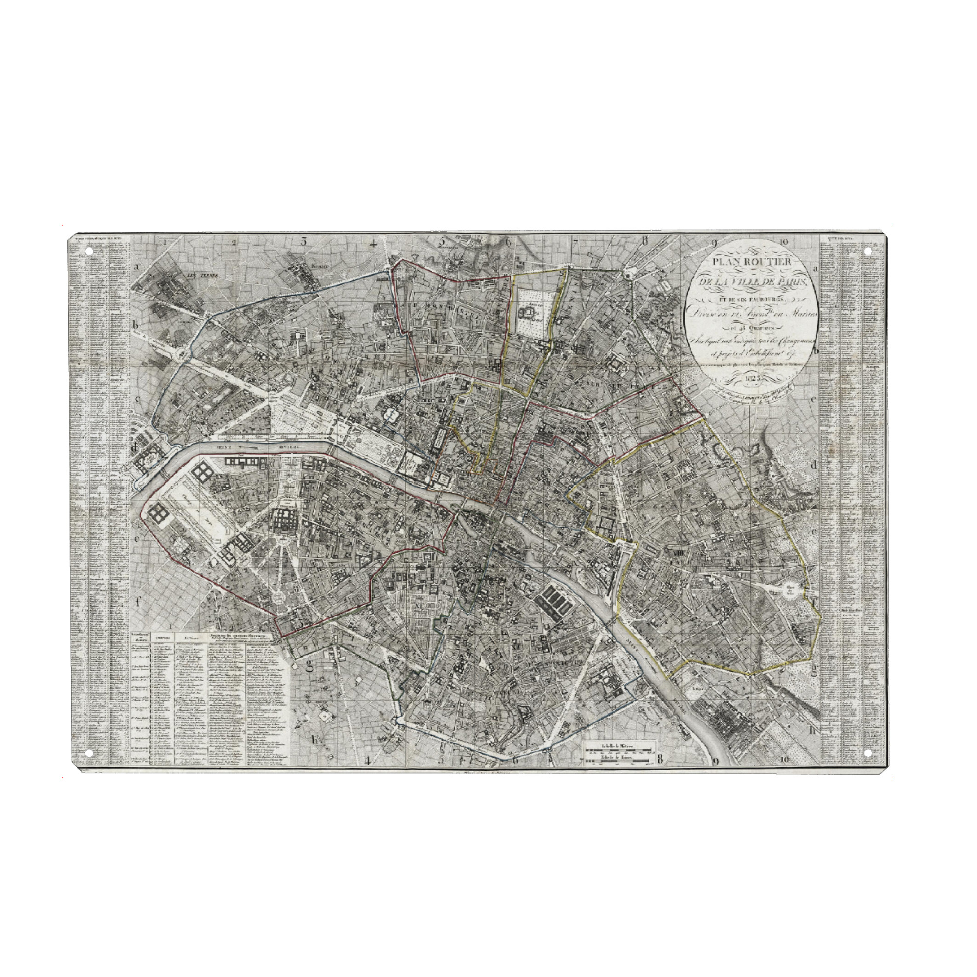Metall Poster "Pariser alte Karte" artboxONE - Kartografie - Karte,Retro,Bildlich,Alt,Farbe,Weltkarte,Reise,Souvenir,Flach,Straße - Blechschild
