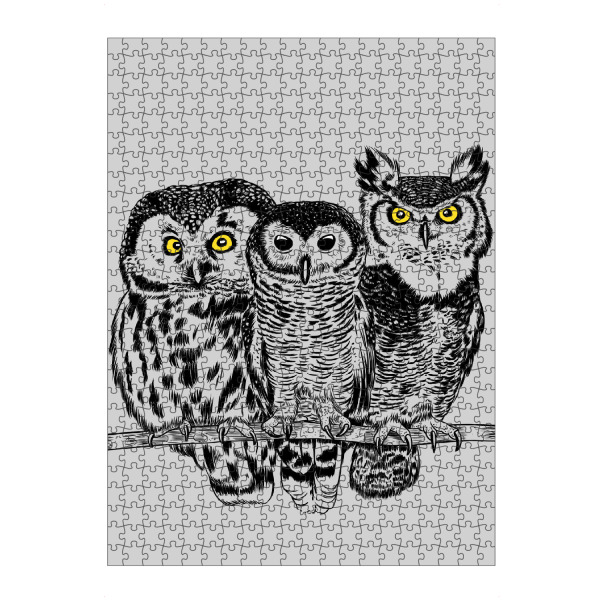 Puzzle Ravensburger "Drei Eulen" artboxONE - Tiere - Natur,Klimawandel,äste,Feld,Wald,Wildes tier,Raubtier,Eulen,Eule,Vogel,Skizze - Bild natur