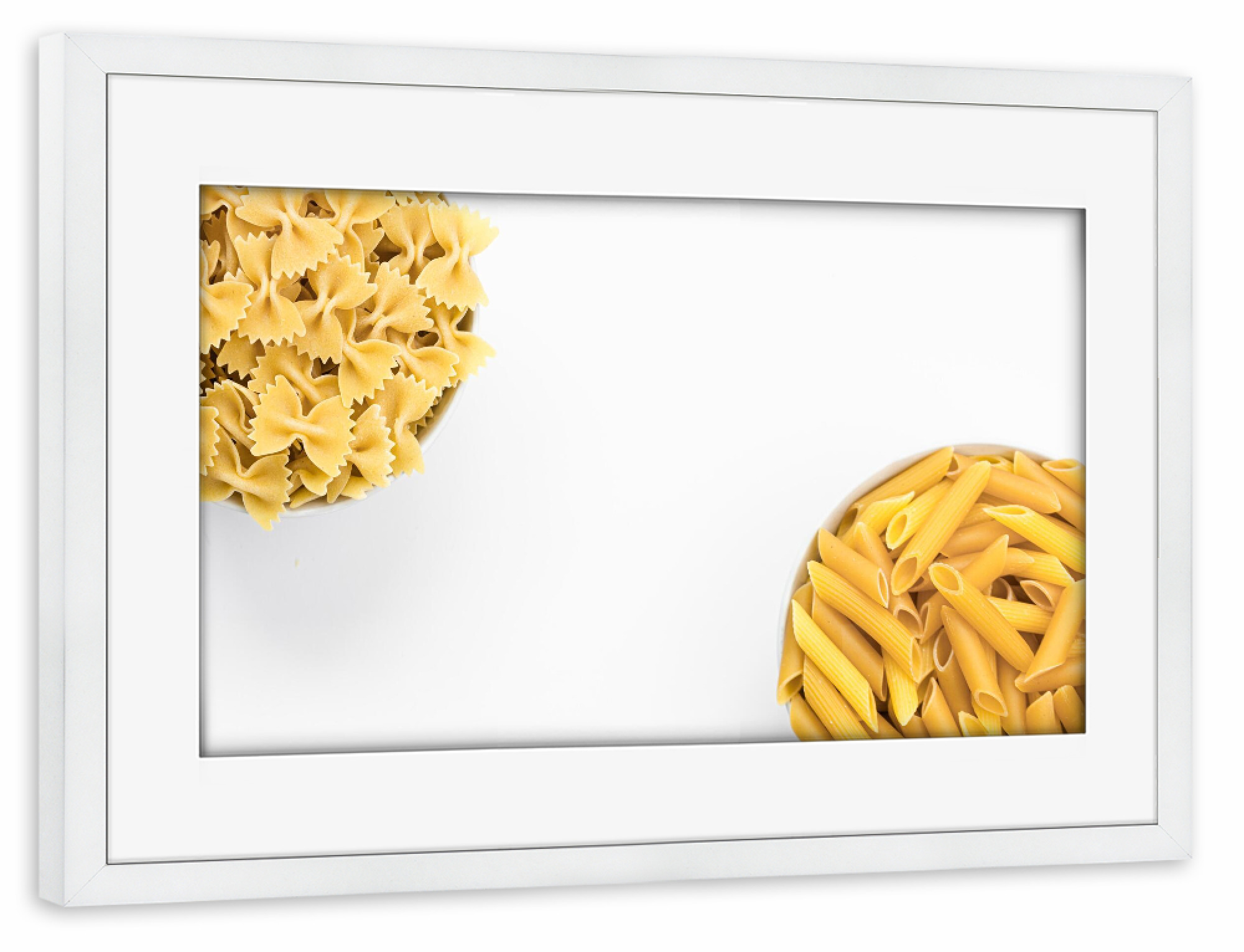 Poster mit Rahmen weiß "Penne & Farfalle" artboxONE - Essen & Trinken - Essen,Nudeln,Pasta,Küche,Fotografie,Minimalismus,Minimalistisch