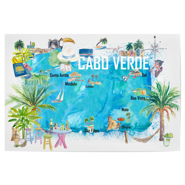 Poster "Kapverden Illustrierte Karte" artboxONE - Reise,Reise / Strand und Meer,Kartografie