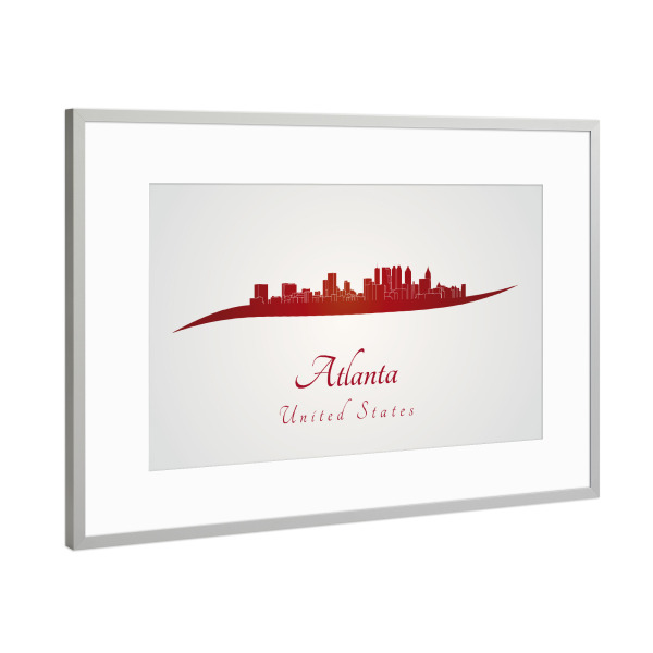 Poster mit Rahmen Silber "Atlanta skyline in red" artboxONE - Städte - Skyline,Stadt,Denkmäler,Metropole,Reise,Tourismus,Geschenk,Souvenir,Rot,Atlanta