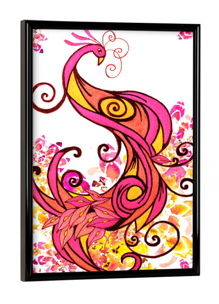 Poster mit schwarzem Rahmen "Rosa Pfau mit Mandala Verzierungen" artboxONE - Floral,Tiere