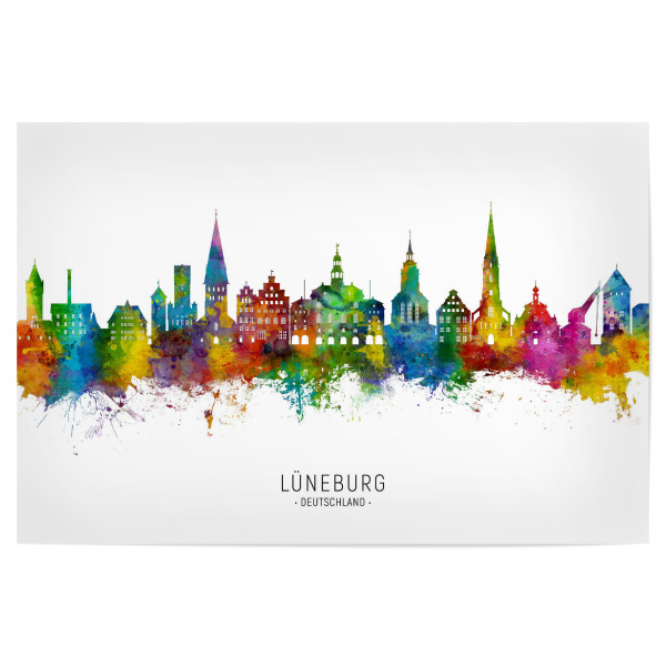 Poster "Lüneburg Deutschland Skyline txt" artboxONE - Städte - Lüneburg,Deutschland,Skyline,Stadtbild,Stadtbild,Aquarell,Malerei