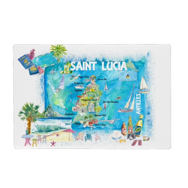 Holzbild "Saint Lucia Plan" artboxONE - Reise,Reise / Strand und Meer,Kartografie