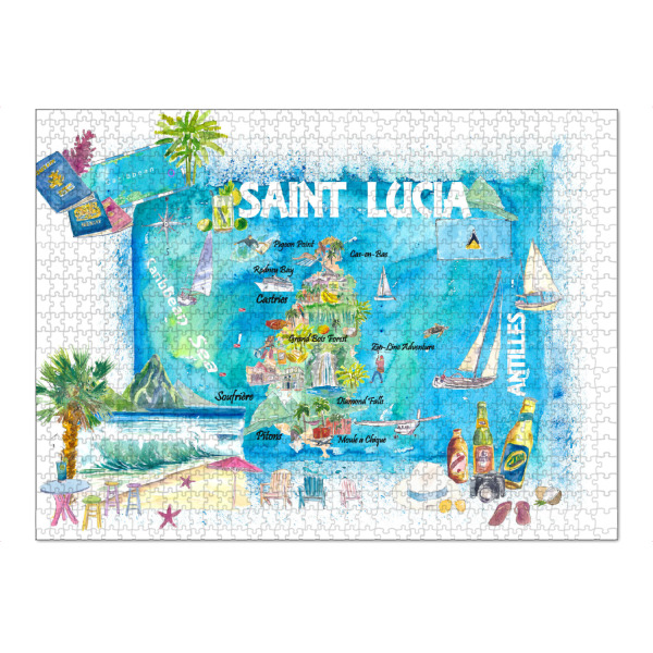 Puzzle Ravensburger "Saint Lucia Plan" artboxONE - Reise,Reise / Strand und Meer,Kartografie
