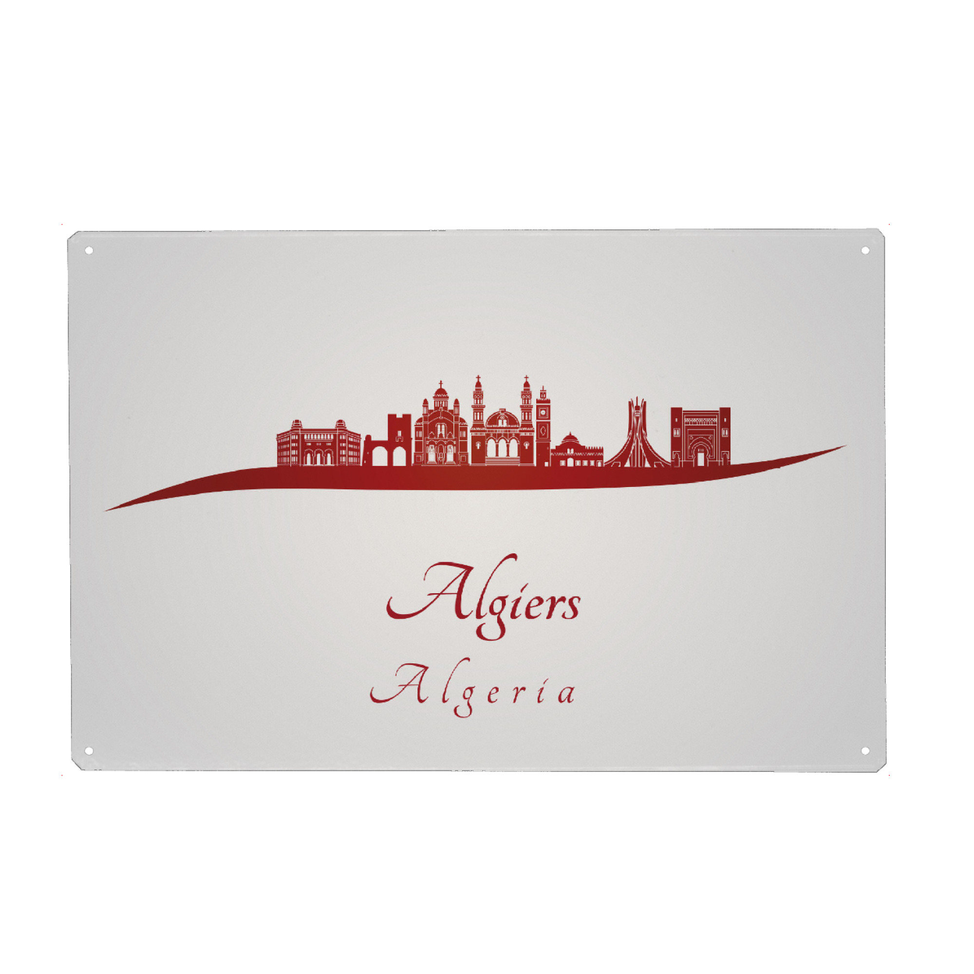 Holzbild "Algier-Skyline in Rot" artboxONE - Städte - Skyline,Stadt,Denkmäler,Metropole,Reise,Tourismus,Geschenk,Rot,Algier