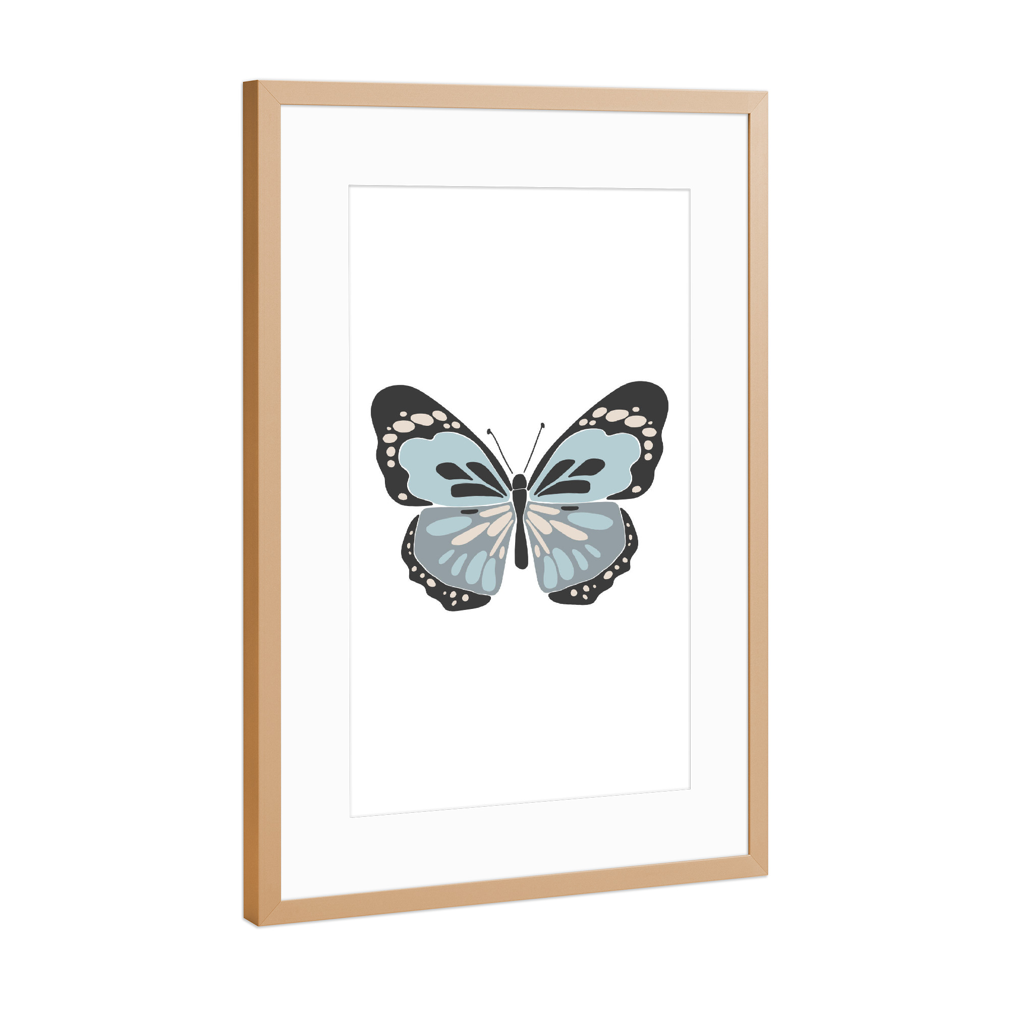 Poster mit Rahmen Kupfer "Sommerblauer Schmetterling" artboxONE - Tiere - Blau,Schmetterling,Sommer,Frühling,Boho,Insekt,Tier