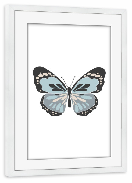 Poster mit Rahmen weiß "Sommerblauer Schmetterling" artboxONE - Tiere - Blau,Schmetterling,Sommer,Frühling,Boho,Insekt,Tier