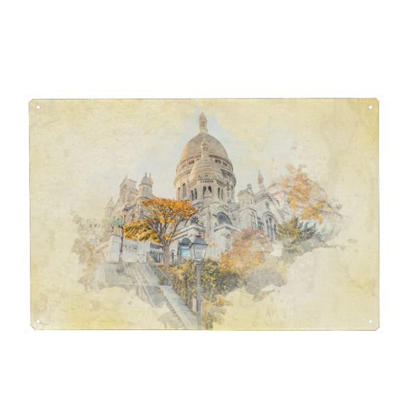 Metall Poster "Heiliges Herz Aquarell" artboxONE - Städte,Reise,Architektur,Städte / Paris,Reise / Länder