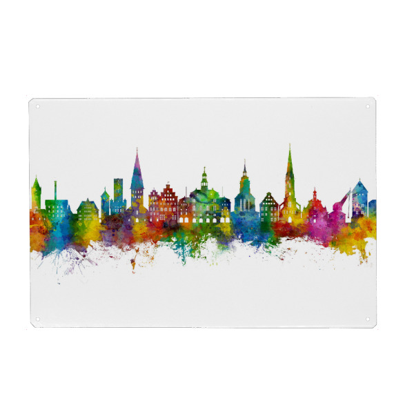 Metall Poster "Skyline von Lüneburg Deutschland" artboxONE - Städte - Lüneburg,Deutschland,Skyline,Stadtbild,Stadtbild,Aquarell,Malerei - Blechschild