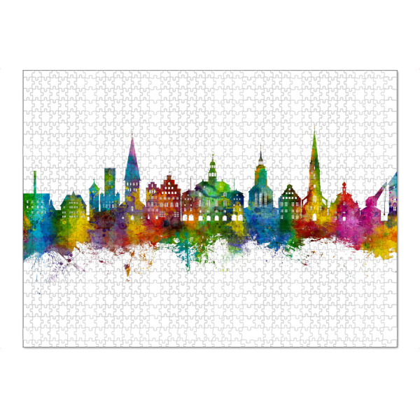 Puzzle Ravensburger "Skyline von Lüneburg Deutschland" artboxONE - Städte - Lüneburg,Deutschland,Skyline,Stadtbild,Stadtbild,Aquarell,Malerei