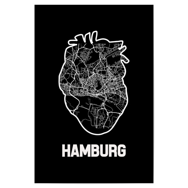 Poster "Hamburger Herzkarte" artboxONE - Städte / Hamburg,Reise,Kartografie
