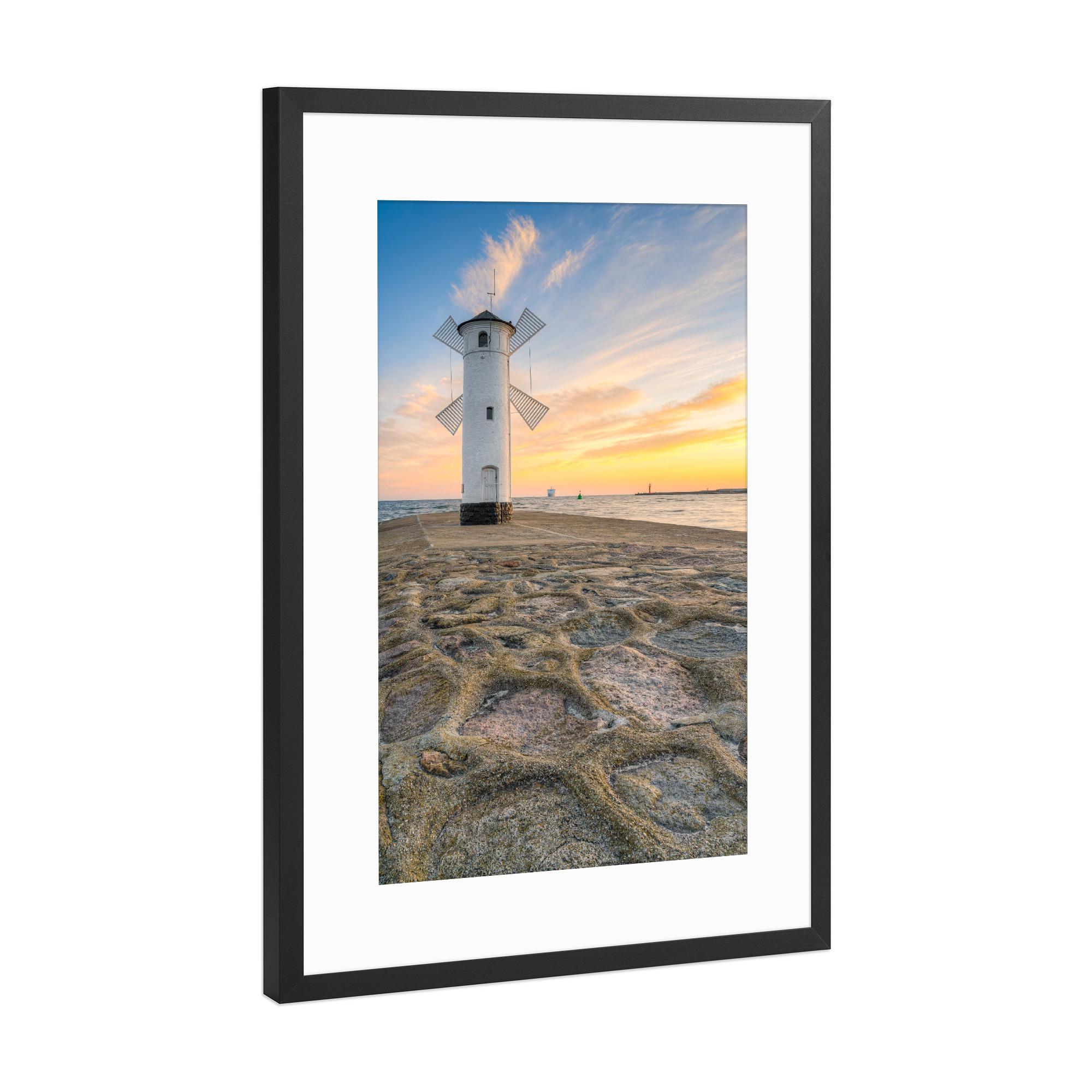 Poster mit Rahmen Schwarz (Metallic) "Mühlenbake in Swinemünde, Usedom" artboxONE - Reise,Architektur,Reise / Strand und Meer