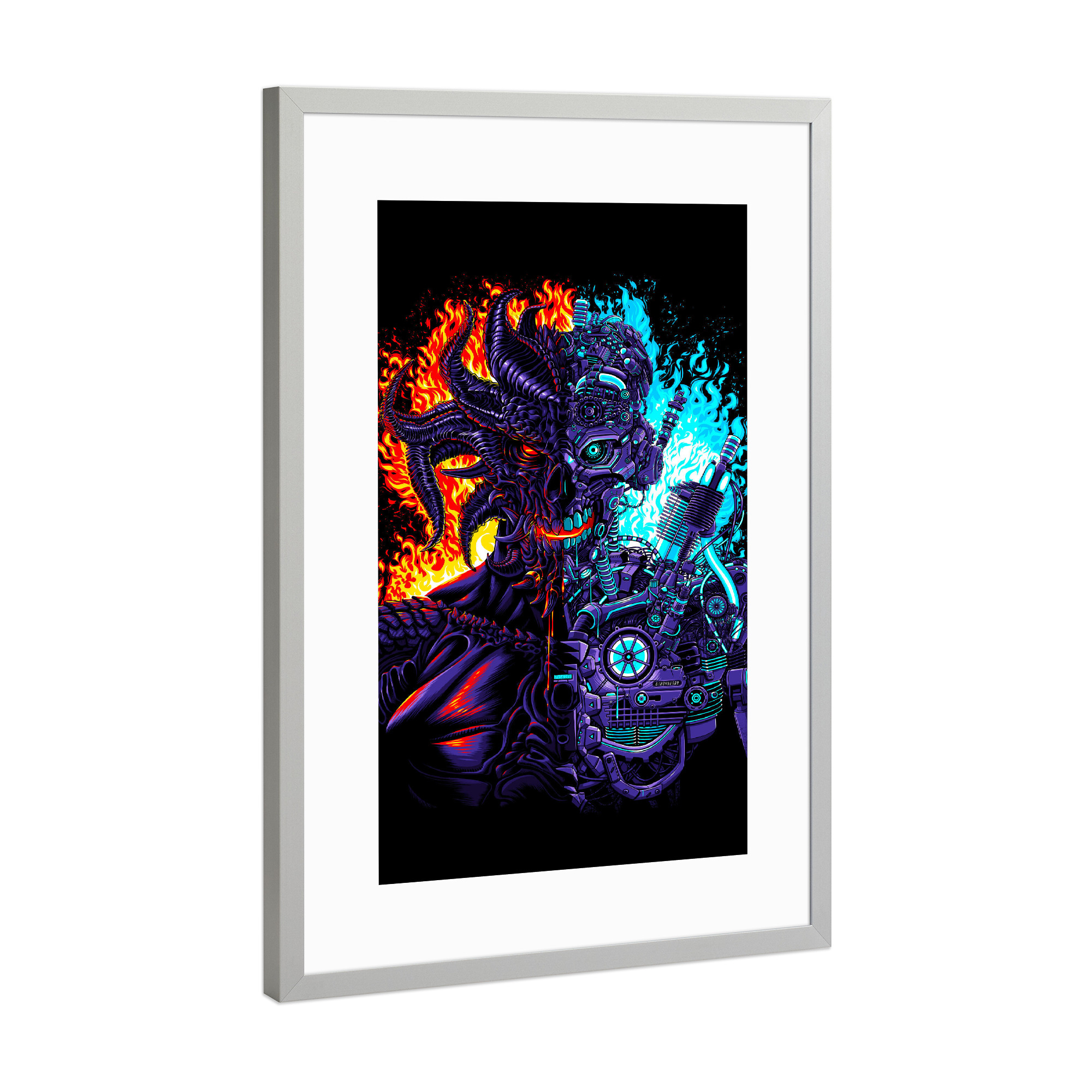 Poster mit Rahmen Silber "Robot vs Demon" artboxONE - Fiktion