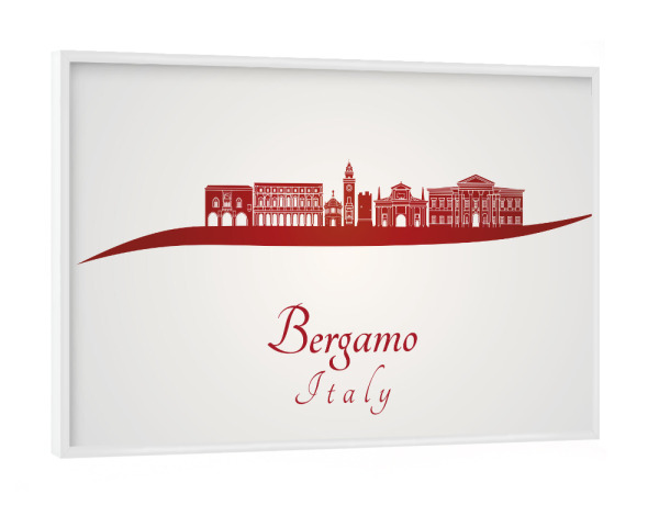 Poster mit weißem Rahmen "Bergamo-Skyline in Rot" artboxONE - Städte,Architektur