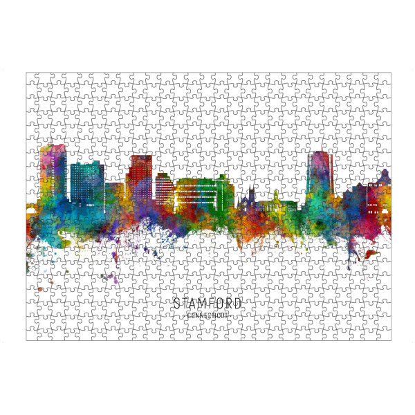 Puzzle Ravensburger "Stamford Connecticut Skyline txt" artboxONE - Städte - Stamford,Connecticut,Skyline,Stadtbild,Stadtbild,Aquarell,Malerei