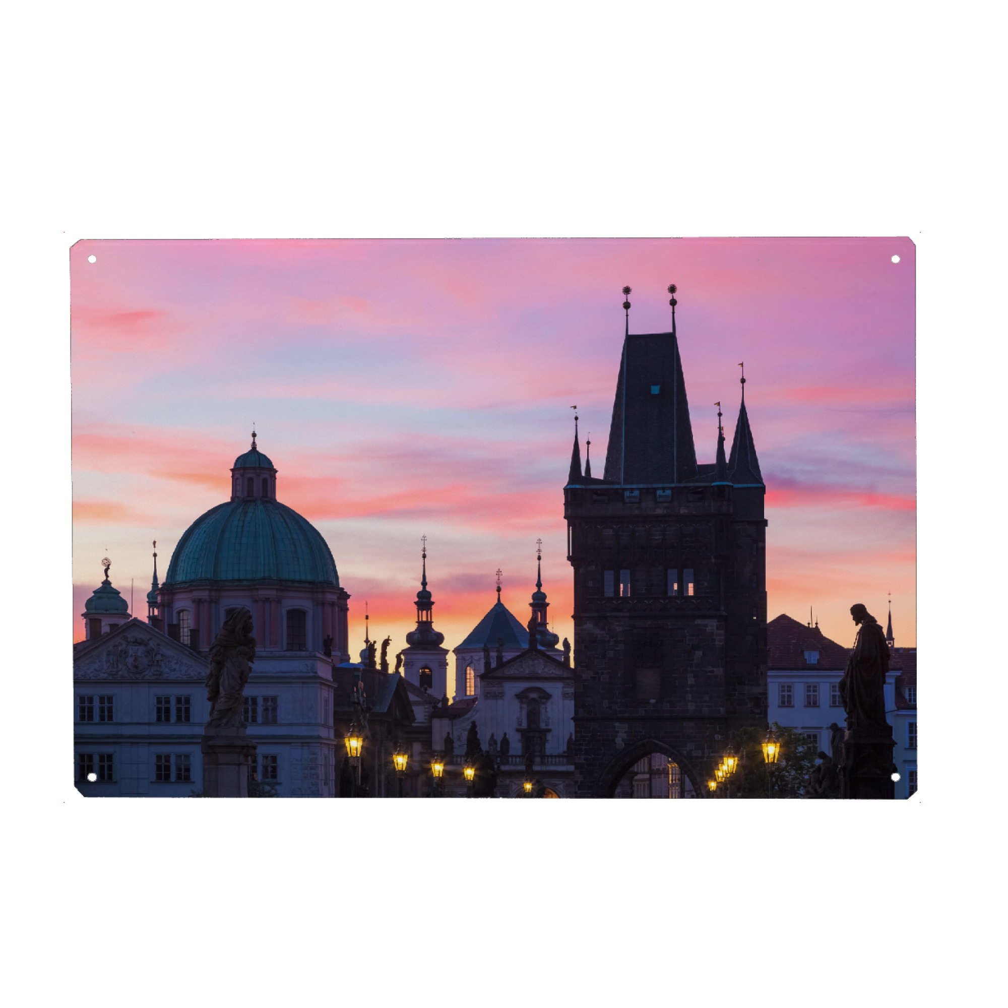 Holzbild "Skyline - Prag bei Sonnenaufgang" artboxONE - Reise,Architektur,Städte / Prag