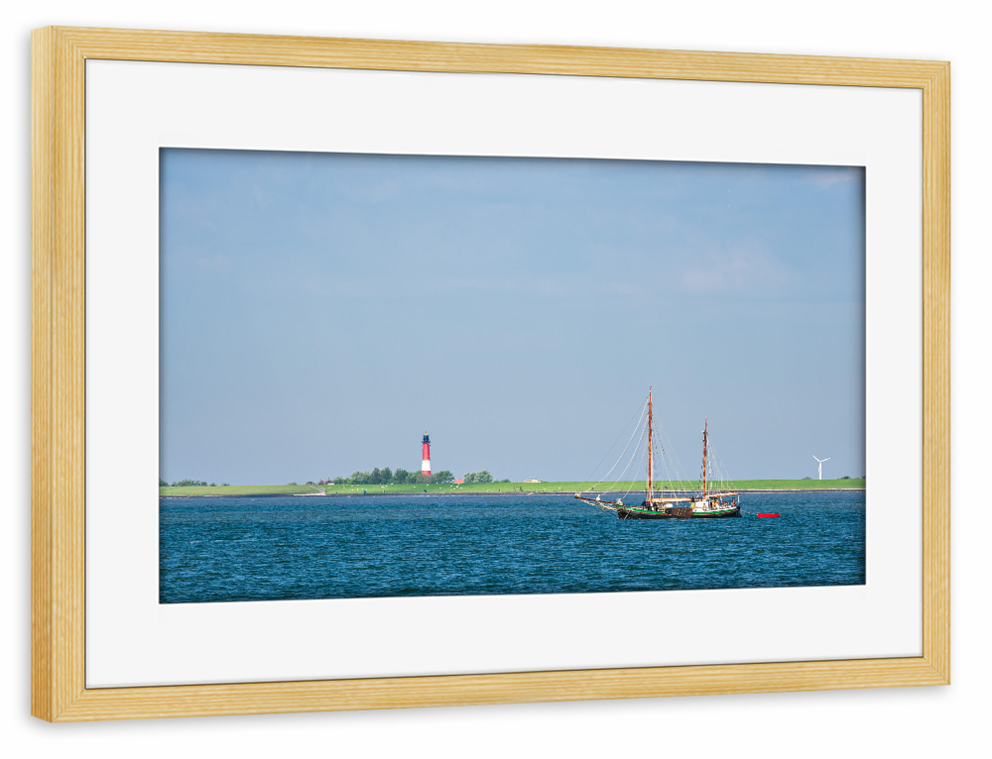 Poster mit Rahmen kiefer "Nordsee, Segelschiff, Leuchtturm" artboxONE - Natur,Reise,Architektur,Reise / Strand und Meer