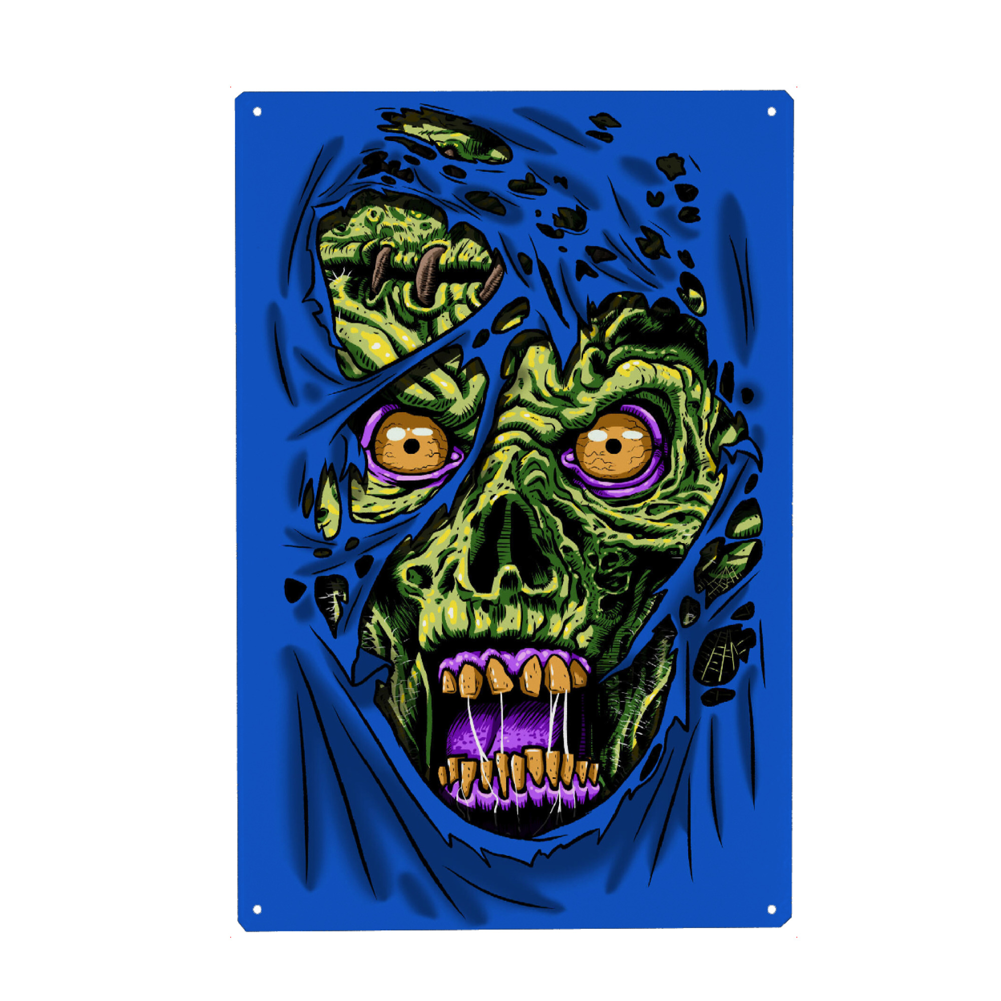 Holzbild "Zombie durch deine Kleidung" artboxONE - Comic - Halloween,Horror,Terror,Monster,Zombie,Zombi,Unheimlich,Angst,Raubtier,Tot,Tod