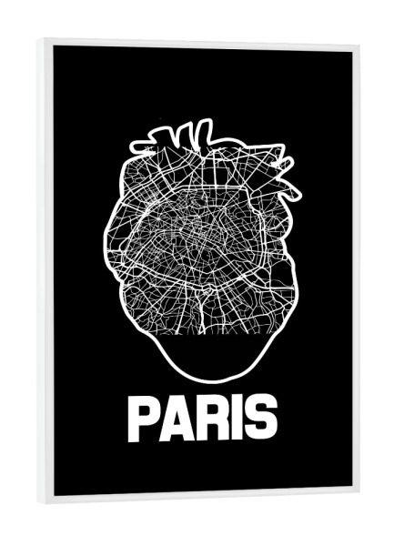 Poster mit weißem Rahmen "Herzkarte Paris - schwarz" artboxONE - Städte / Paris,Kartografie