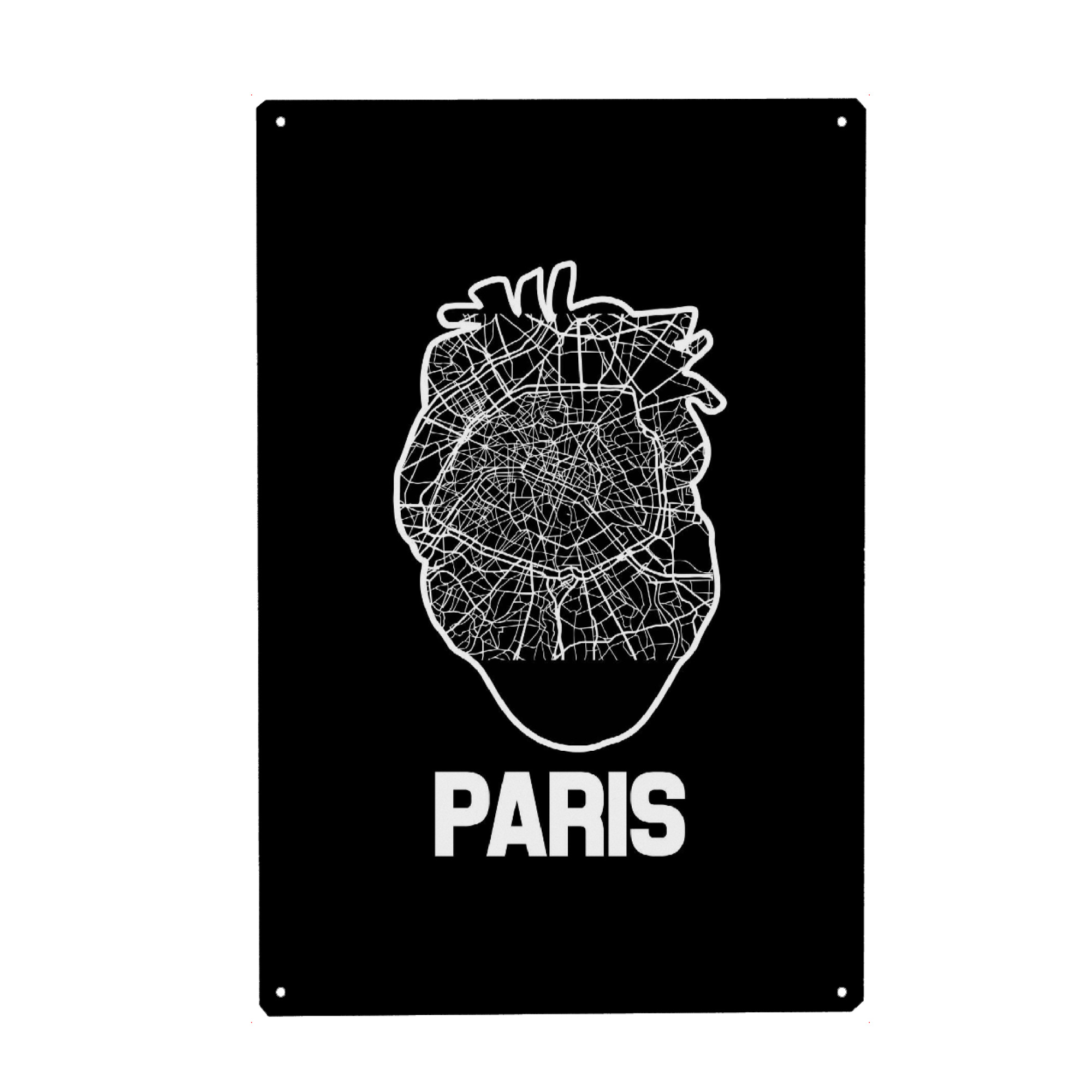 Holzbild "Herzkarte Paris - schwarz" artboxONE - Städte / Paris,Kartografie