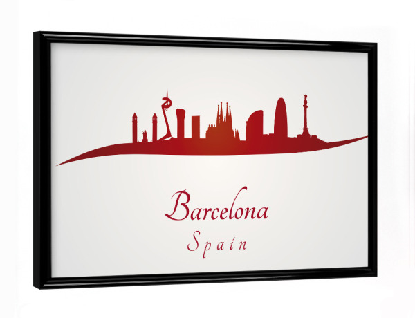 Poster mit schwarzem Rahmen "Barcelona-Skyline in Rot" artboxONE - Städte,Architektur